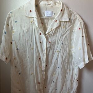 Semi-transparent button down w embroidered flowers from Ascot & Hart for M or L
